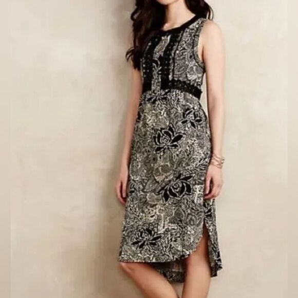 6 P ANTHROPOLOGIE Holding Horses black POCKETS fringe sleeveless DRESS petite - Picture 1 of 16